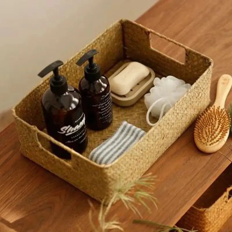 Woven Seagrass Storage Basket Stackable For Home Decor Natural Wicker Basket Kitchen Table Organization Rattan - Simples Market
