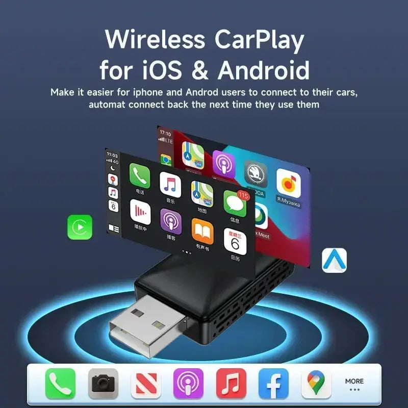 Original FLIXIVI CarPlay Android Auto 2-in-1 wireless car adapter, black, by Simples Market