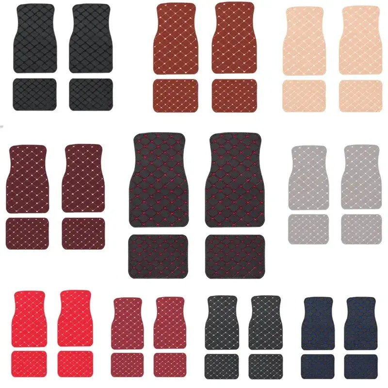 Car floor mats 4-piece universal PU leather waterproof front and rear set with quilted pattern in assorted colors