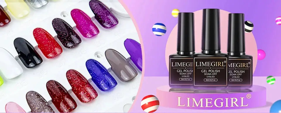 Limegirl gel nail polish set by Simples Market, 60 colors with base and top coats, UV/LED soak-off lacquers.