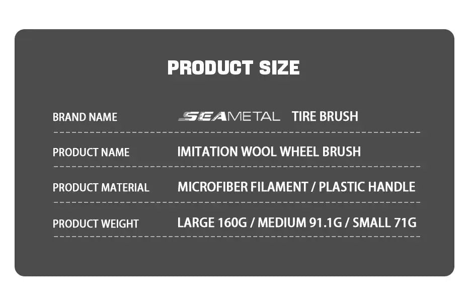 Imitation wool wheel brush by SEAMETAL; microfiber filament with plastic handle, tire and wheel cleaning tool