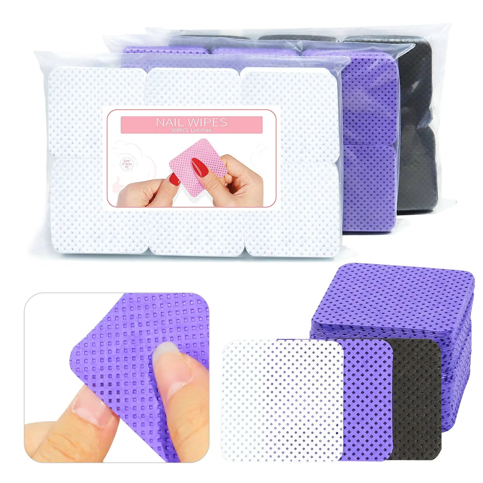 Misscheering 300pcs Lint Free Nail Polish Remover Napkins Vibrant Cotton Wipes Paper Pads For Manicure UV Gel Dust