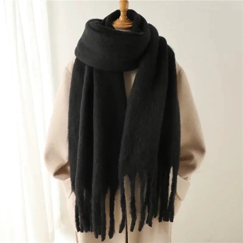 Luxurious Faux Cashmere Winter Scarf for Women Thick Soft Warm Wrap with Tassels