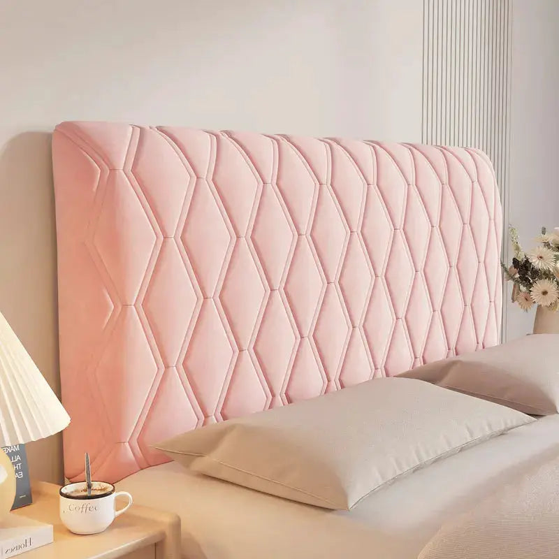 Simples Market pink velvet quilted bed headboard cover, soft thick dust protector