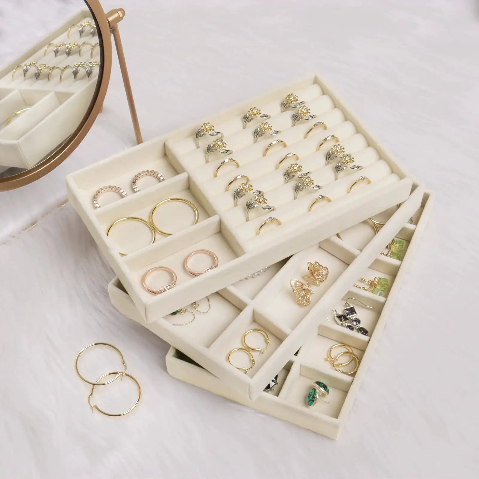 Velvet Jewelry Box With Tray Organizer For Rings Earrings Necklace Bracelet Storage Case