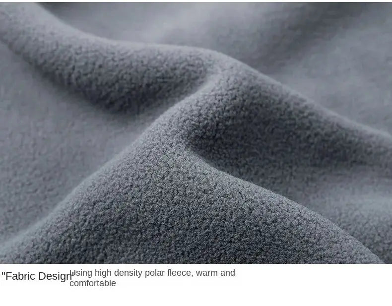 Men's fleece waistcoat by Simples Market in gray fabric; warm sleeveless vest close-up texture