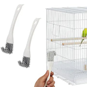 Bird cage cleaning brush set with white plastic handles and gray bristle heads (3-pack)