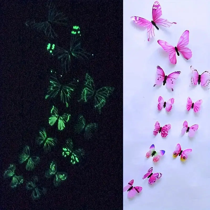 12 Pieces 3D Luminous Butterfly Wall Stickers Set For DIY Decor Modern Wall Art Home Gift