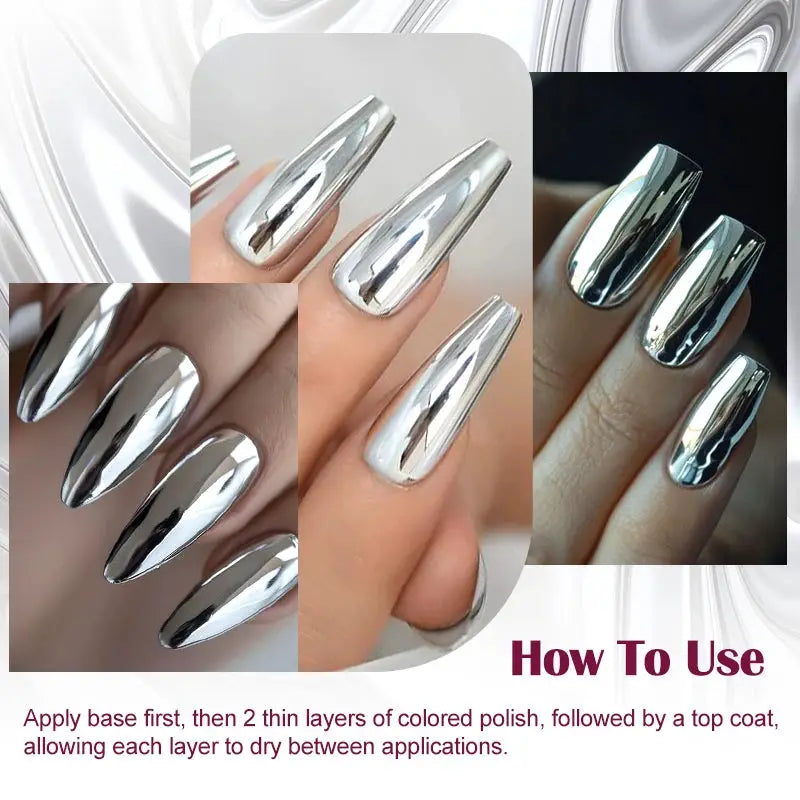 NovaGlow Metallic Nail Polish Mirror Effect 8ml Fast Drying Long Lasting No Lamp Cure Professional Salon Quality