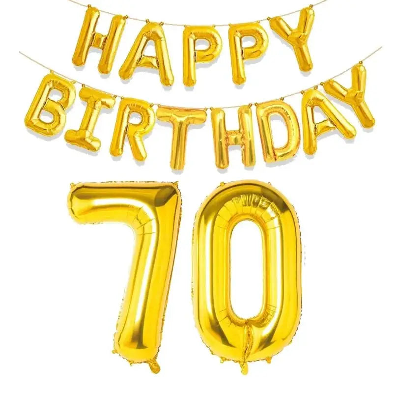 15 Piece Gold Happy Birthday Foil Balloons Set With Numeric Cutouts For Milestone Ages 10 To 60 Kids And Adults