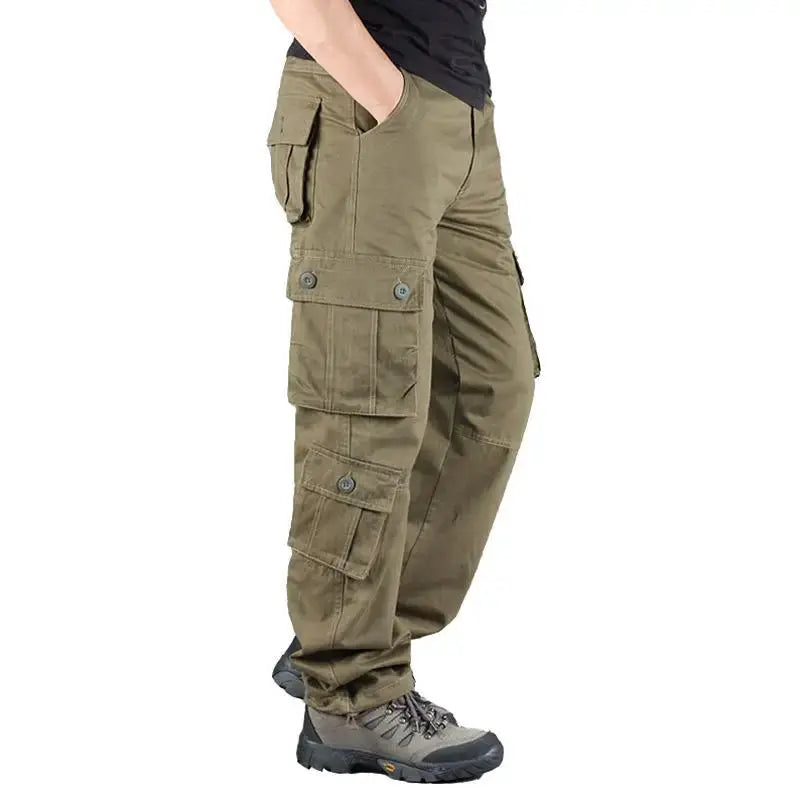 Men's tactical olive cotton cargo pants with multiple pockets