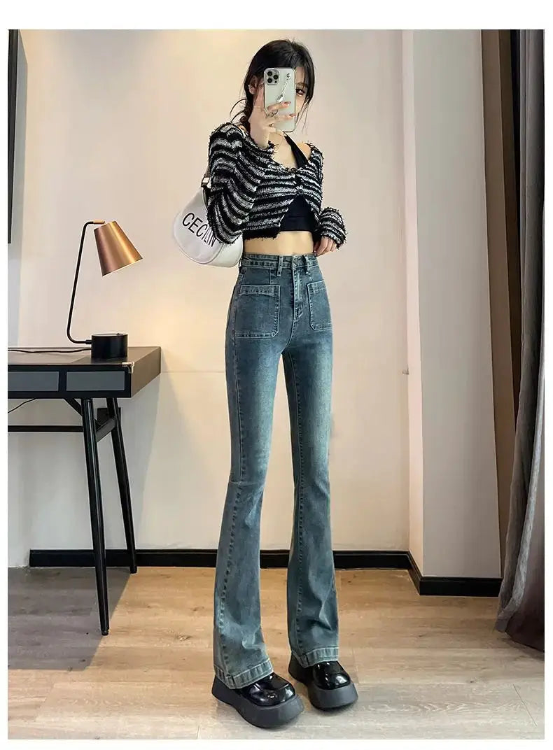 Y2K Loose Casual Denim Jeans High Waist Flared Bootcut For Petite Body