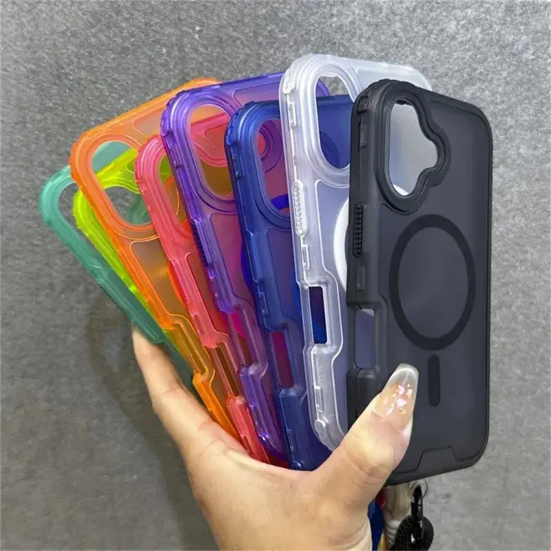 Luxury Armour MagSafe phone case set by Simples Market, eight colorful cases with wrist strap lanyard, shockproof