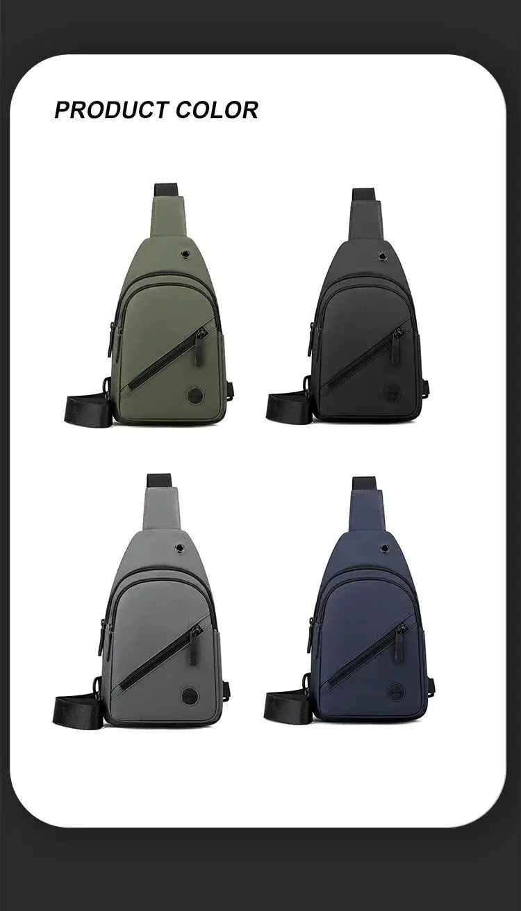 Lightweight men's chest bag by Simples Market; nylon crossbody sling in olive, black, gray, and navy (4-pack)