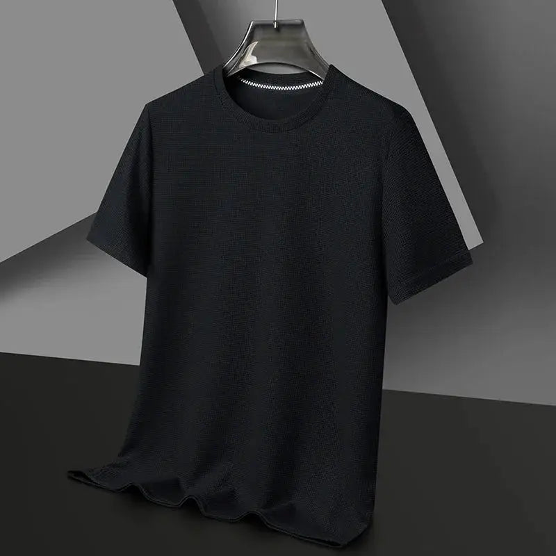New Summer Waffle Round Neck Short Sleeve T Shirt For Men Comfortable Breathable Everyday Top