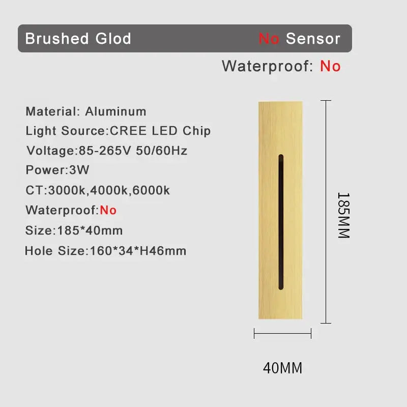 SANDIY stair lighting wall lamp by Simples Market; brushed gold aluminum LED step light, 3W