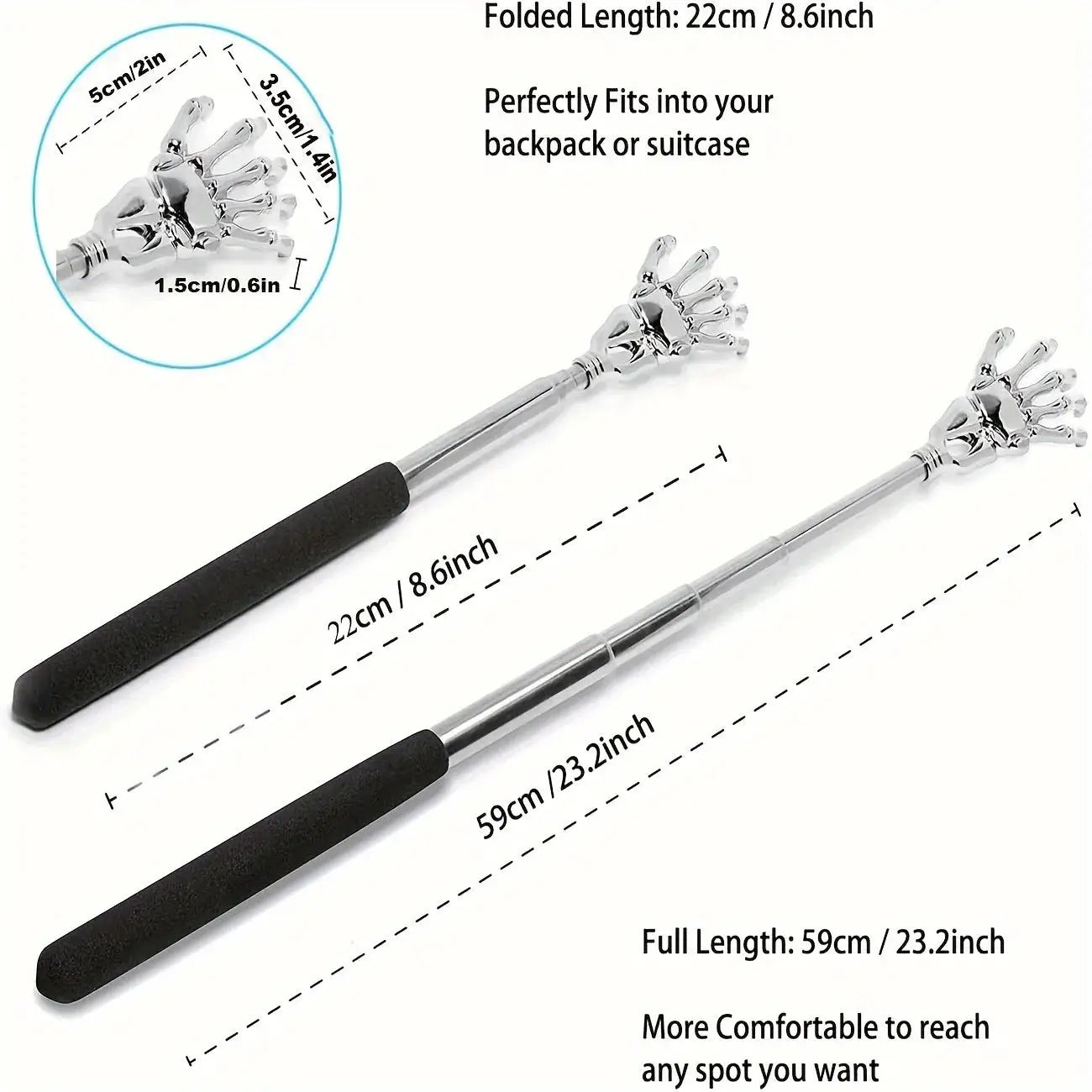 Portable Extendable Back Scratcher Stainless Steel Telescoping Massager For Humans And Pets With Rubber Grip
