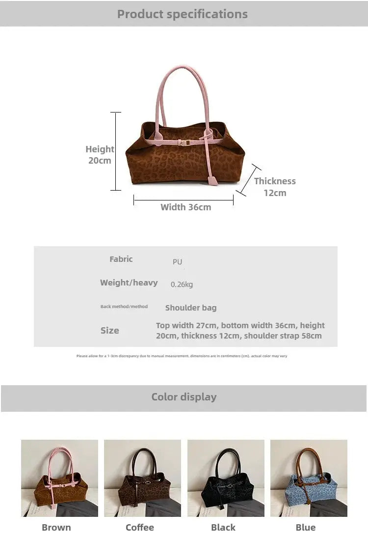 Leopard PU leather shoulder bag by Simples Market, brown leopard print with pink handles.
