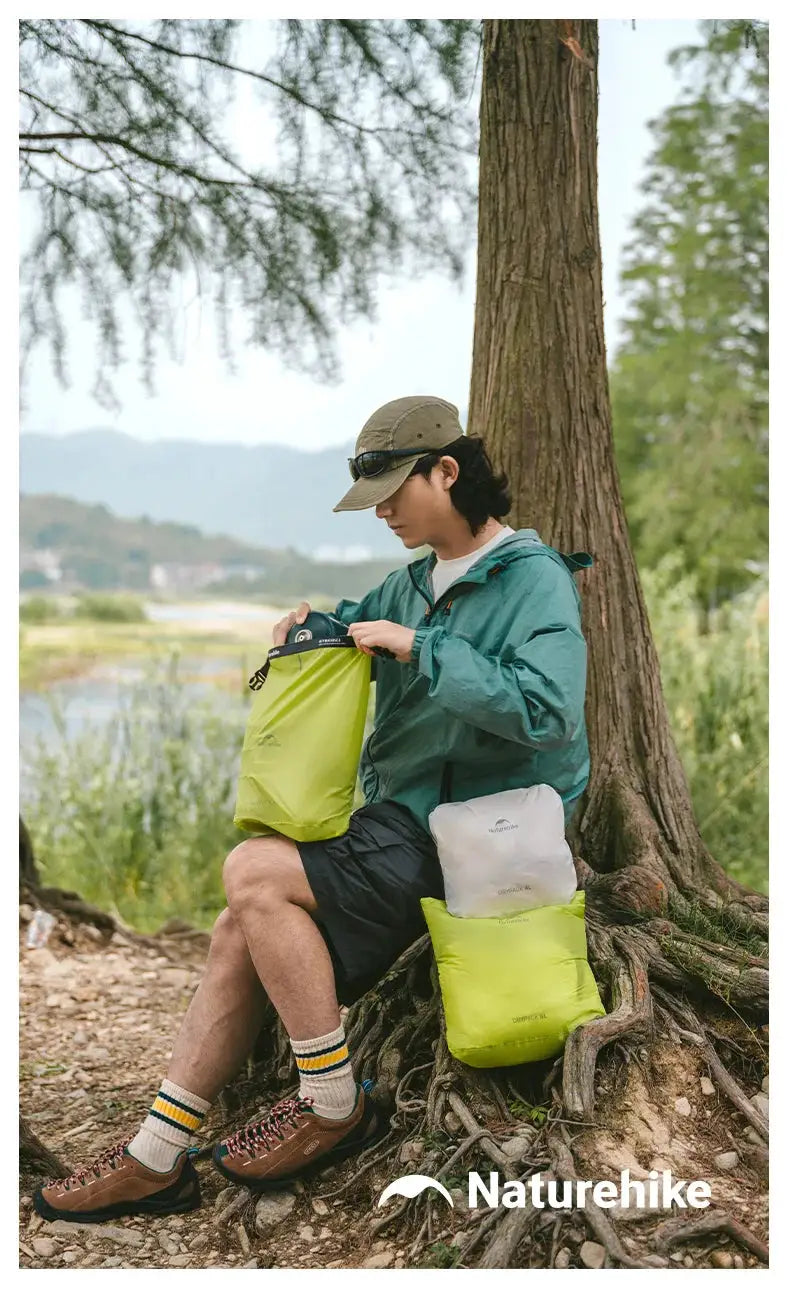 Naturehike rolled storage bags 3-pack; lime green and white, lightweight waterproof vacuum compression organizers