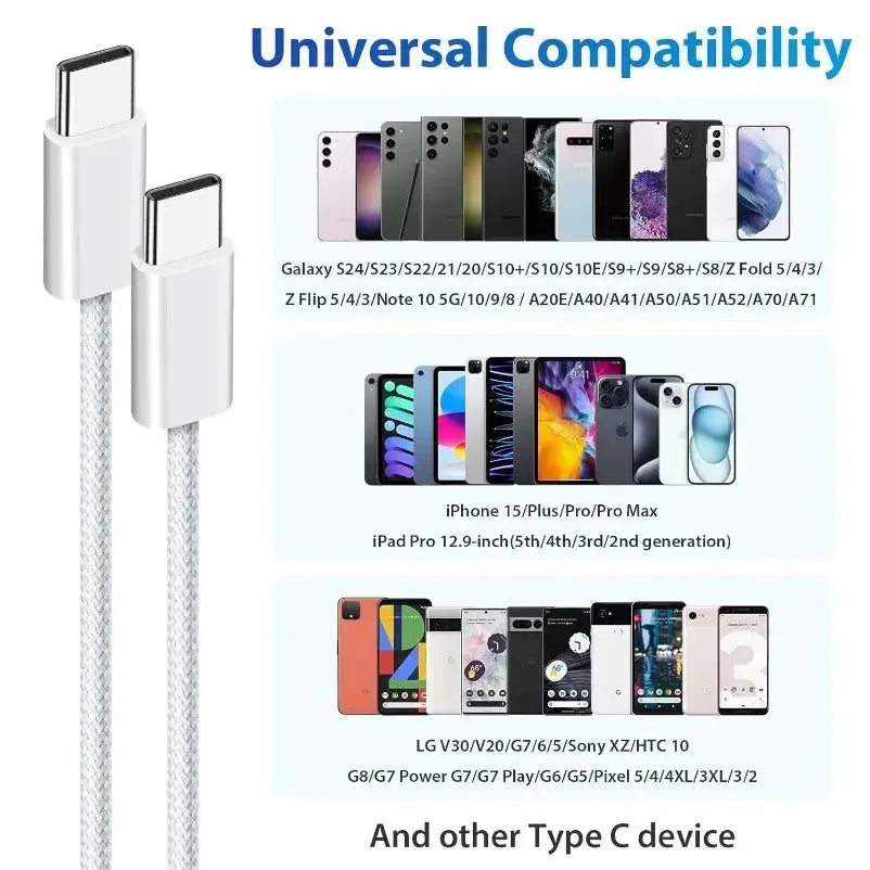 Vikefon USB C to USB C 60W Fast Charging Cable High Power Charge for iPhone 15 16 Samsung Xiaomi Huawei