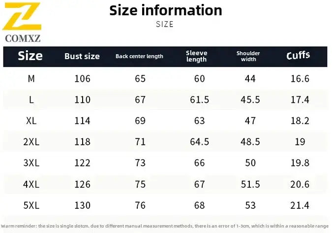 2025 Men's Summer Sun Protection Jacket by Simples Market — size chart with bust size, back length, shoulder width, cuffs.