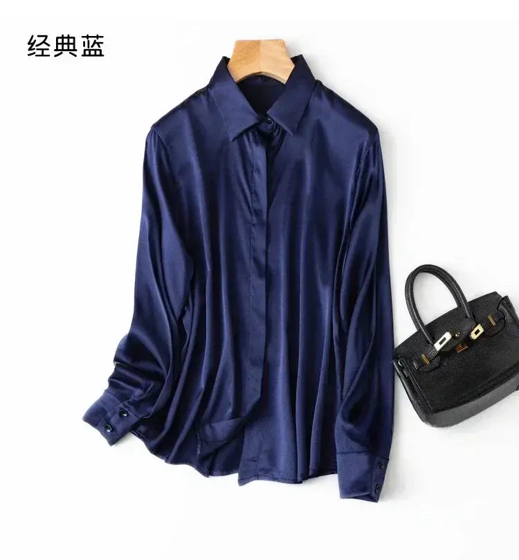 Tajiyane Women's Mulberry Silk Blend Long Sleeve Office Blouse
