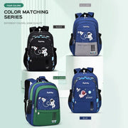 Astronaut school backpack set by Simples Market; four color variants, waterproof laptop backpack for kids.
