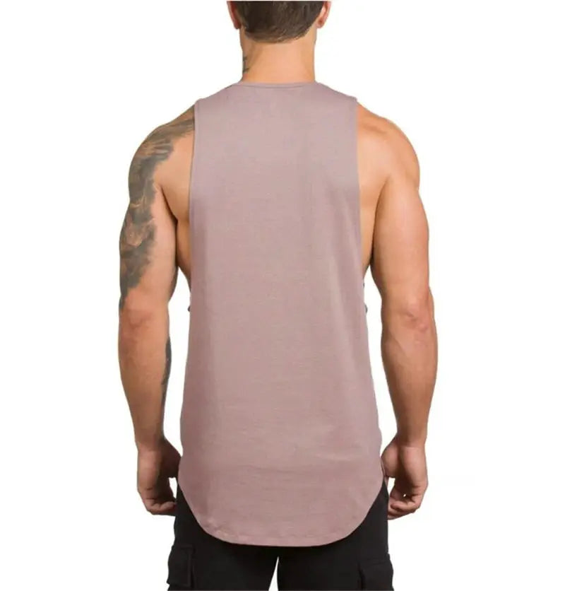 Cotton breathable sleeveless muscle tank top for men in mauve, gym workout wear