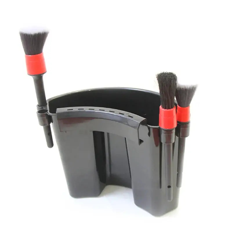Universal bucket organizer by Simples Market with car detailing brushes mounted in a black plastic holder