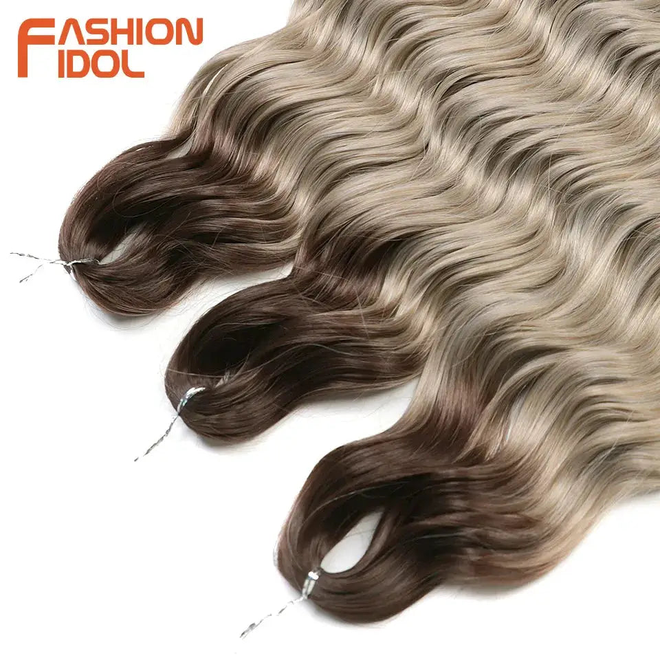 Anna 24-inch synthetic water-wave braiding hair extensions, ombre blonde, 3 bundles, Fashion Idol logo