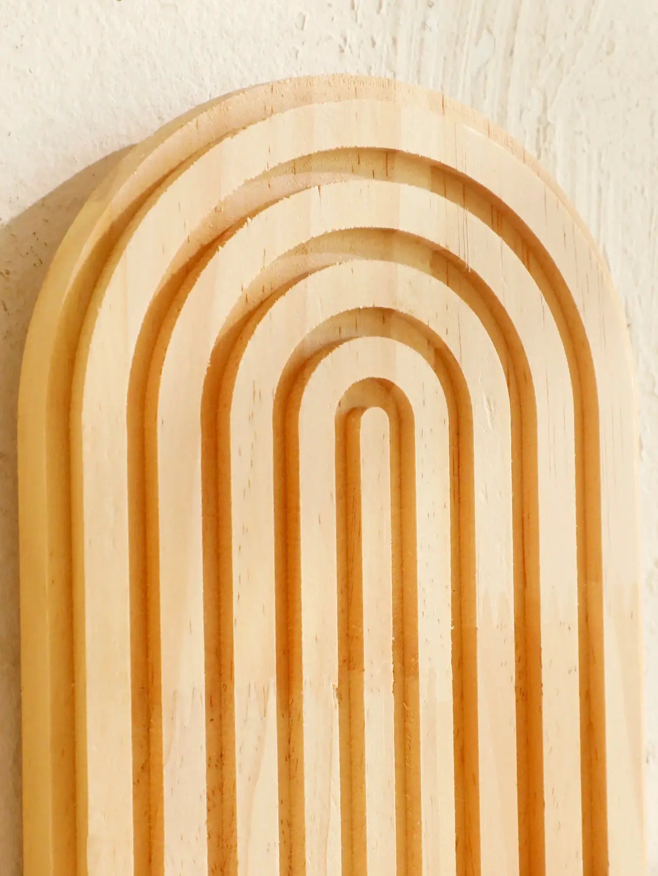 1pc boho style geometric wooden wall shelf with nested concentric arches in natural wood finish