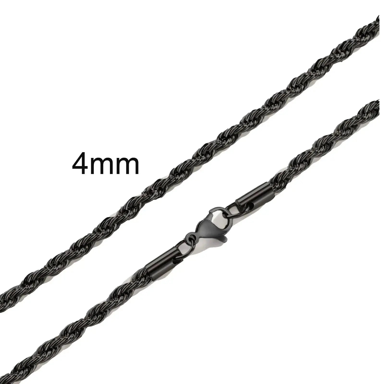 Two black stainless steel rope chain necklaces with lobster clasps, 16–36 inch length