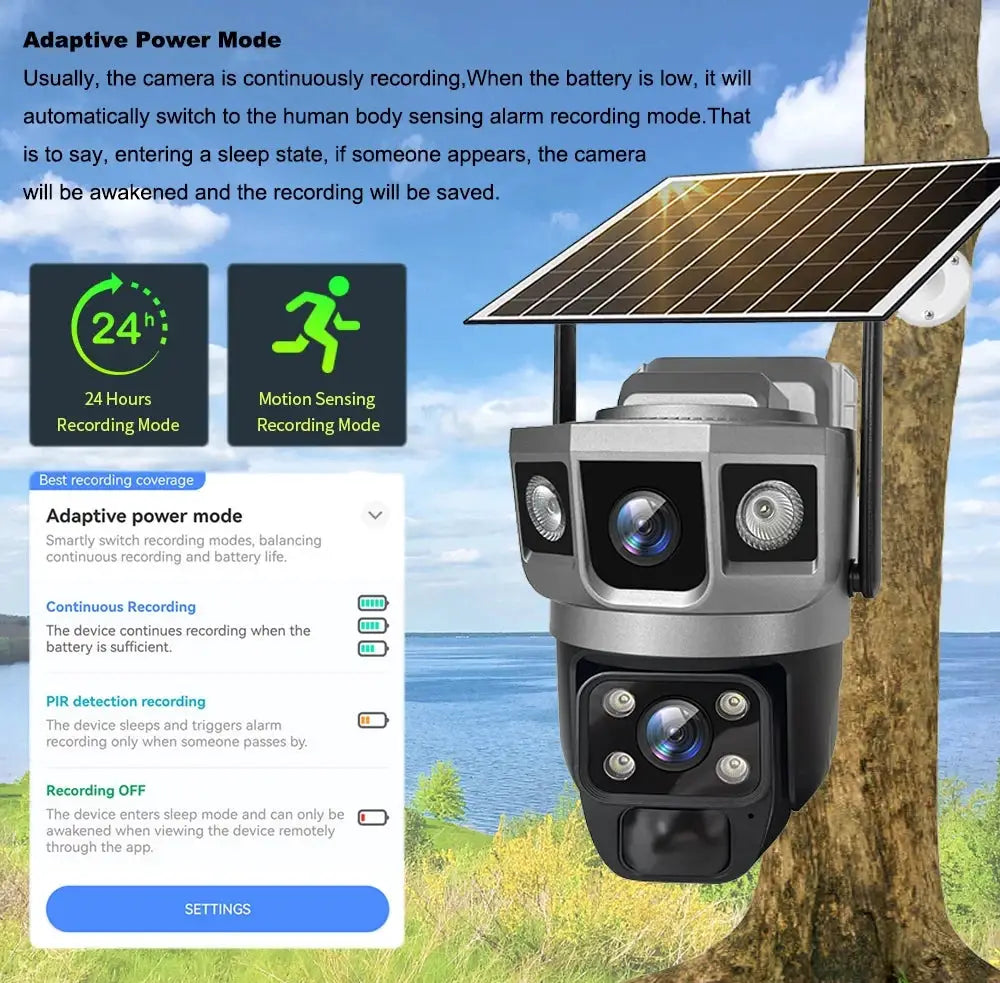 V380 Pro Solar WIFI IP Camera by Simples Market, outdoor dual-lens PTZ with solar panel