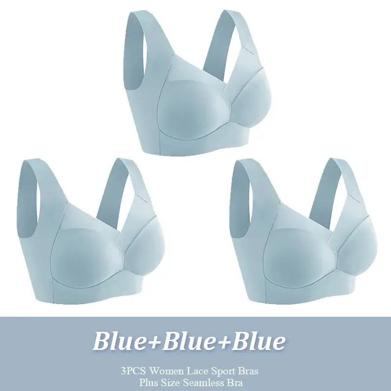 3-pack of light blue seamless wireless sport bras for women