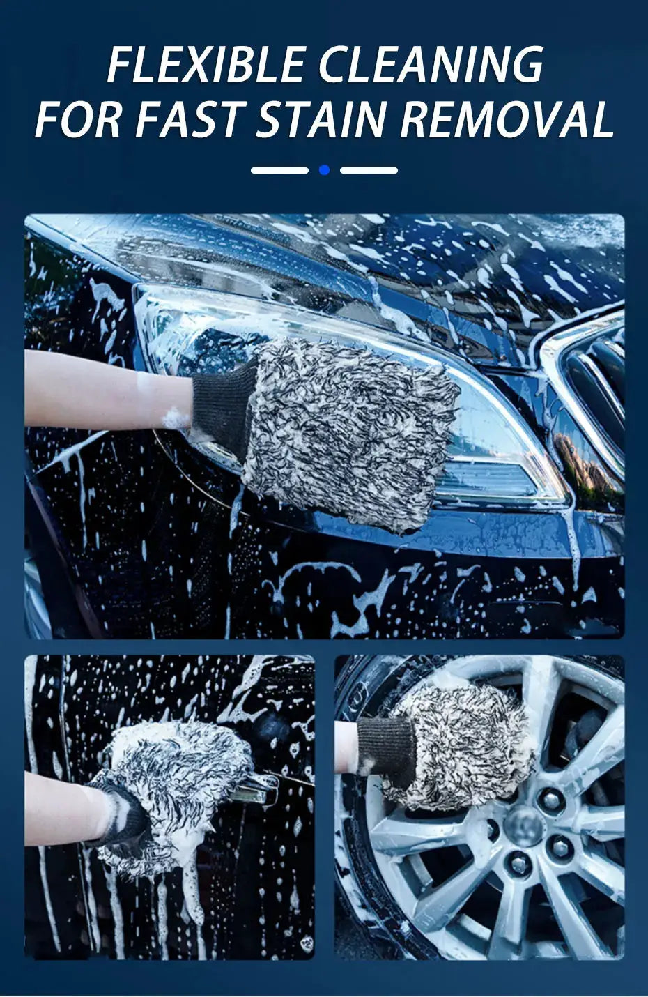 SEAMETAL plush car wash wheel brush with non-slip handle for cleaning rims and spokes