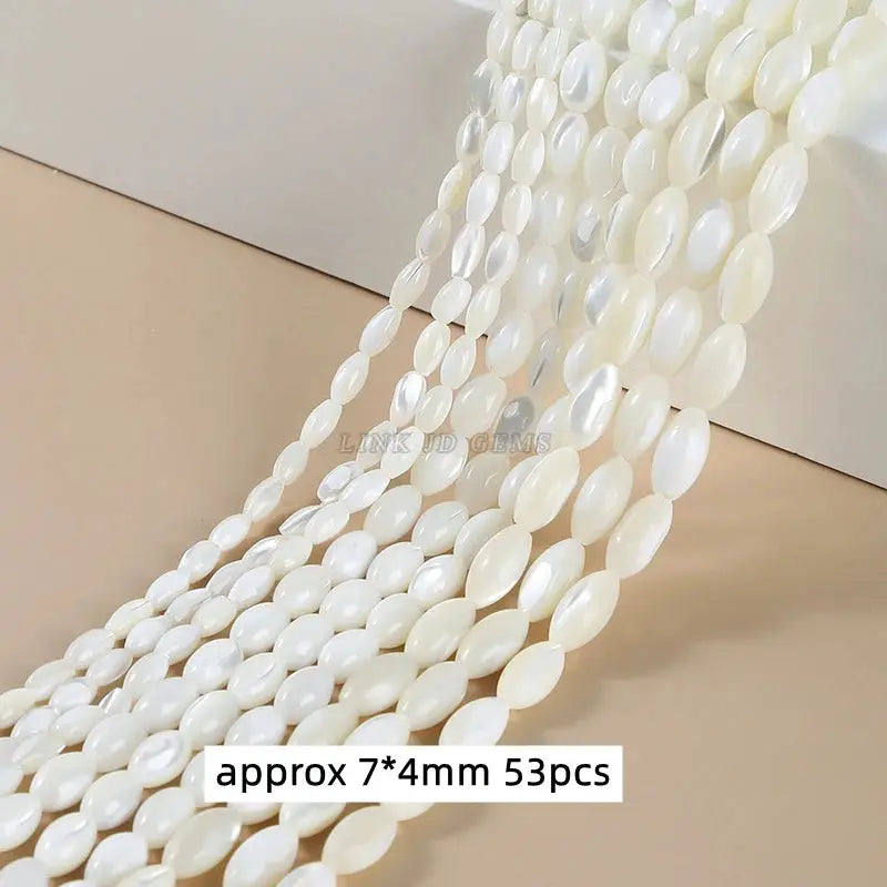 Natural shell beads, irregular smooth white beads, approx 7x4 mm, 53 pcs for jewelry making