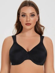 MELENECA women's minimizer seamless unlined underwire bra in black, plus-size