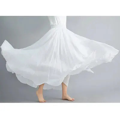 Mori Girl cotton-linen dress, white, elastic waist, long A-line skirt by Simples Market