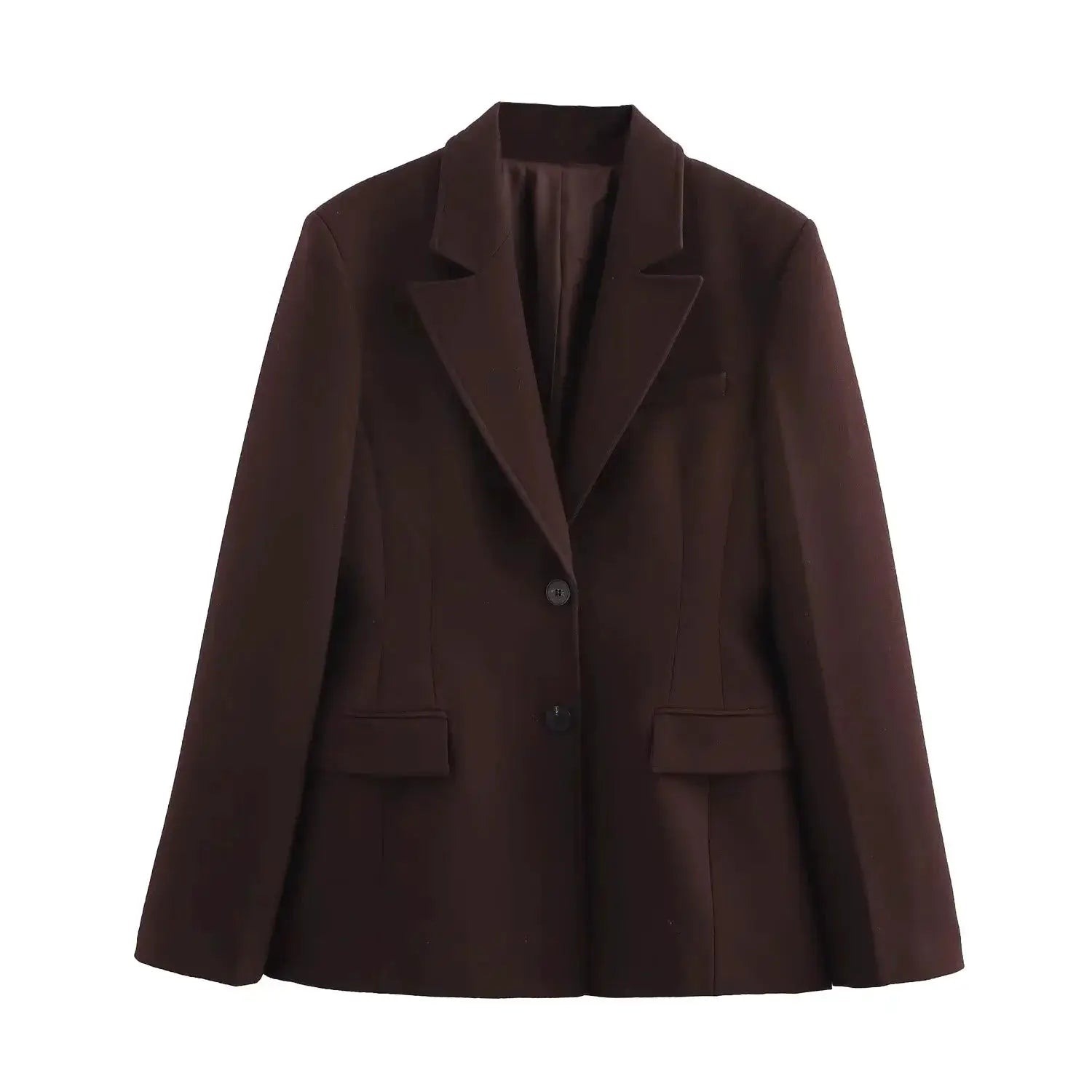 KONDALA women's brown blazer with notch lapels, front button closure and flap pockets