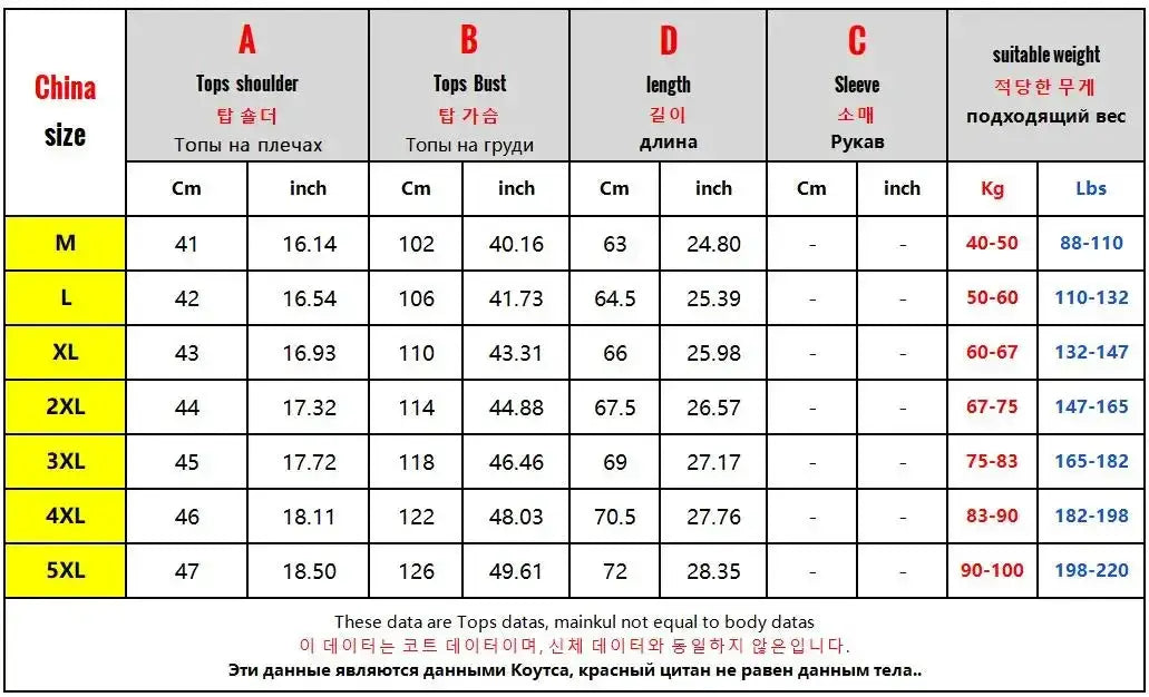 Simples Market padded vest men's size chart with chest, length, shoulder and sleeve measurements in cm/in for M to 5XL.