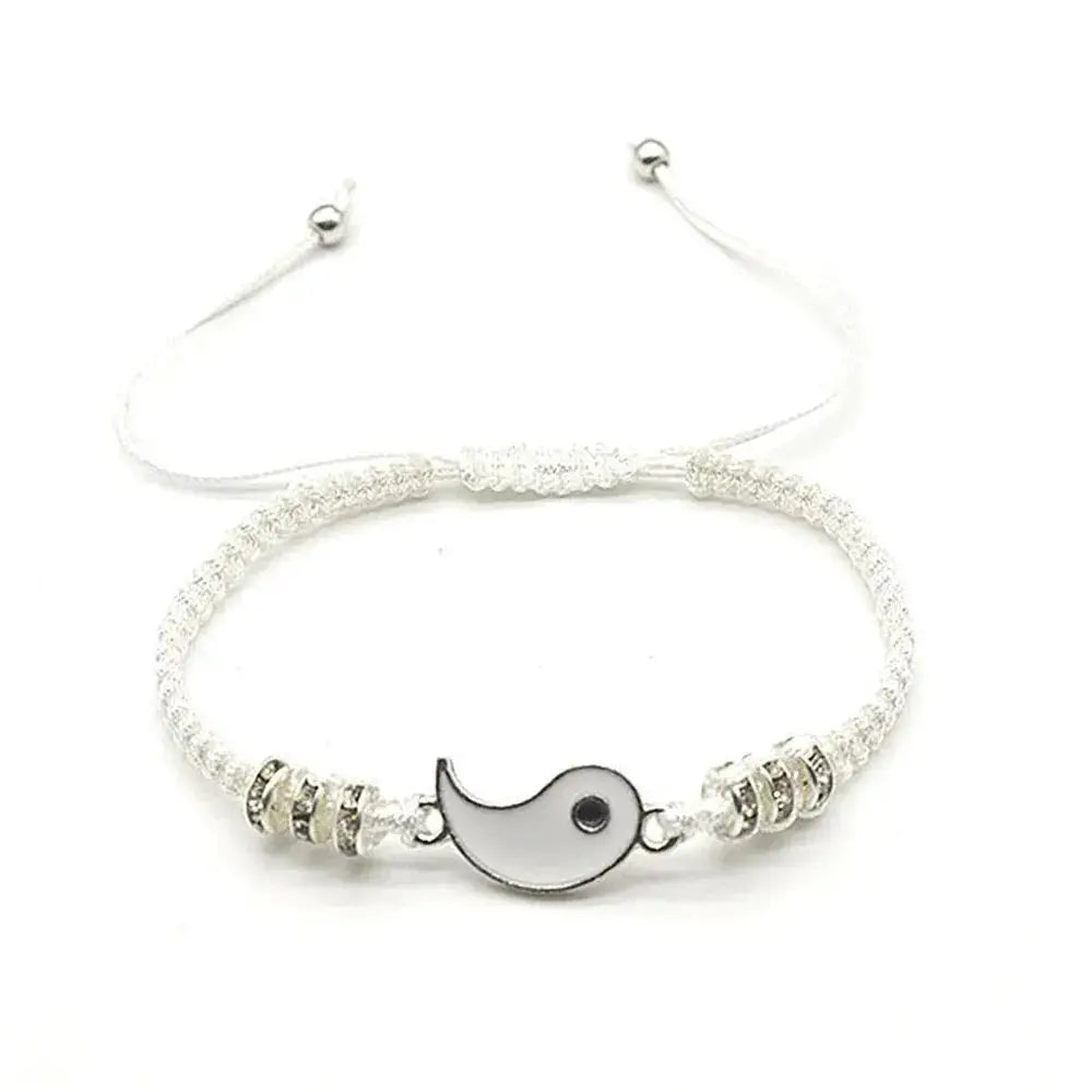 Two Piece Yin Yang Tai Chi Bracelet Set For Couples Rope Chain Adjustable Daily Wear Jewelry Black White
