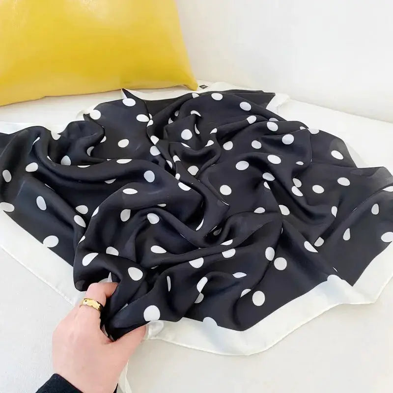 LuxeSilk Dot Print Silk Satin Neck Scarf 70 By 70 Cm Elegant And Versatile Hair Accessory For Women