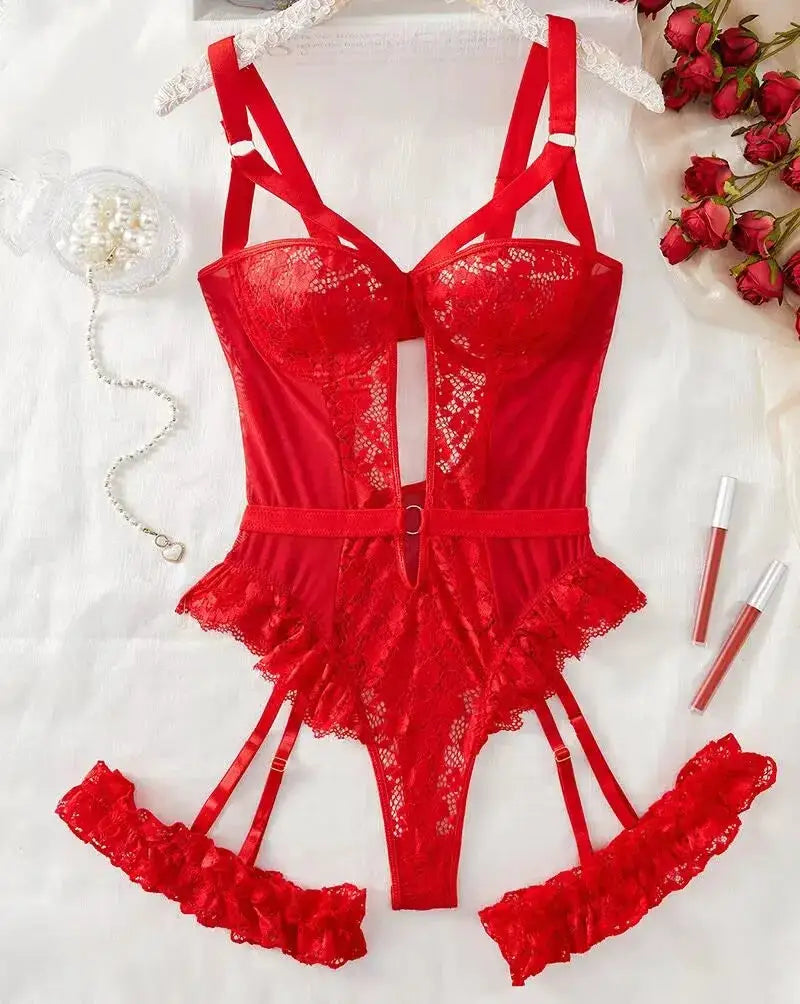 LuxeLace Seductive Lace Garters Set With Underwire Bra And Thongs For Women Intimates Flattering Fit