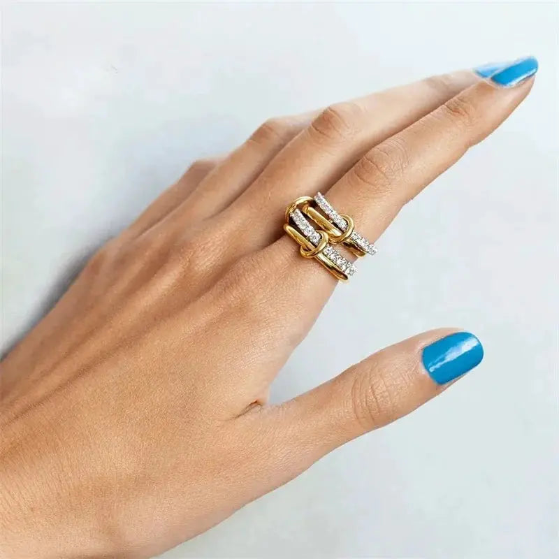 Niche Two Color Four Ring Copper Jewelry Hypoallergenic Ins Style Stacking Ring For Young Women