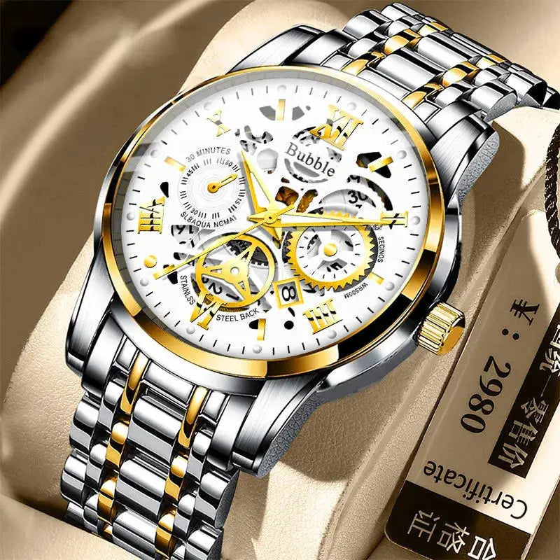 Uthai Mens Watch High End Light Luxury Versatile Quartz Wristwatch Waterproof Luminous Hollow Roman Dial