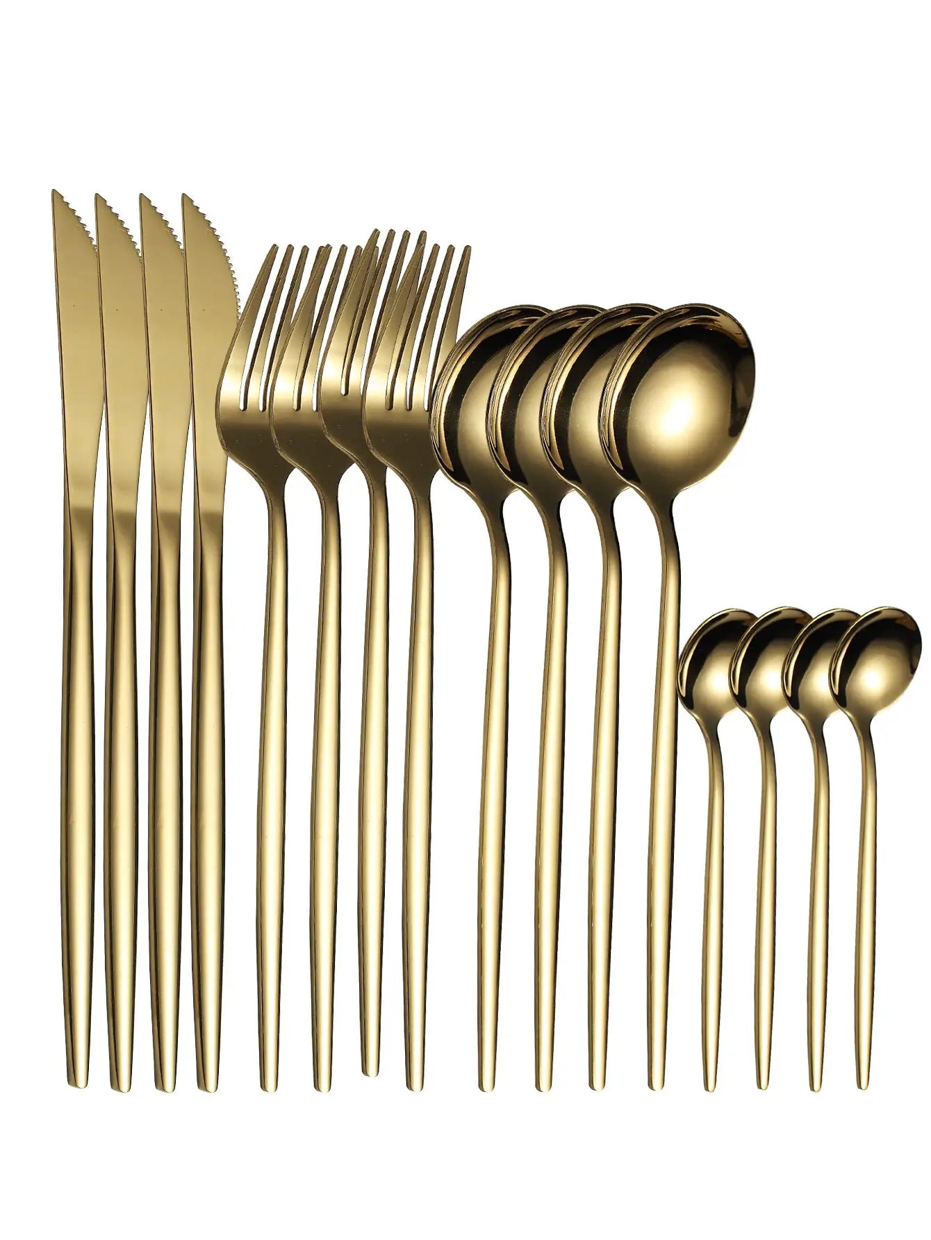 16 Piece Stainless Steel Cutlery Set With Gold Finish For Four Western Style Tableware Knife Fork Spoon Teaspoon