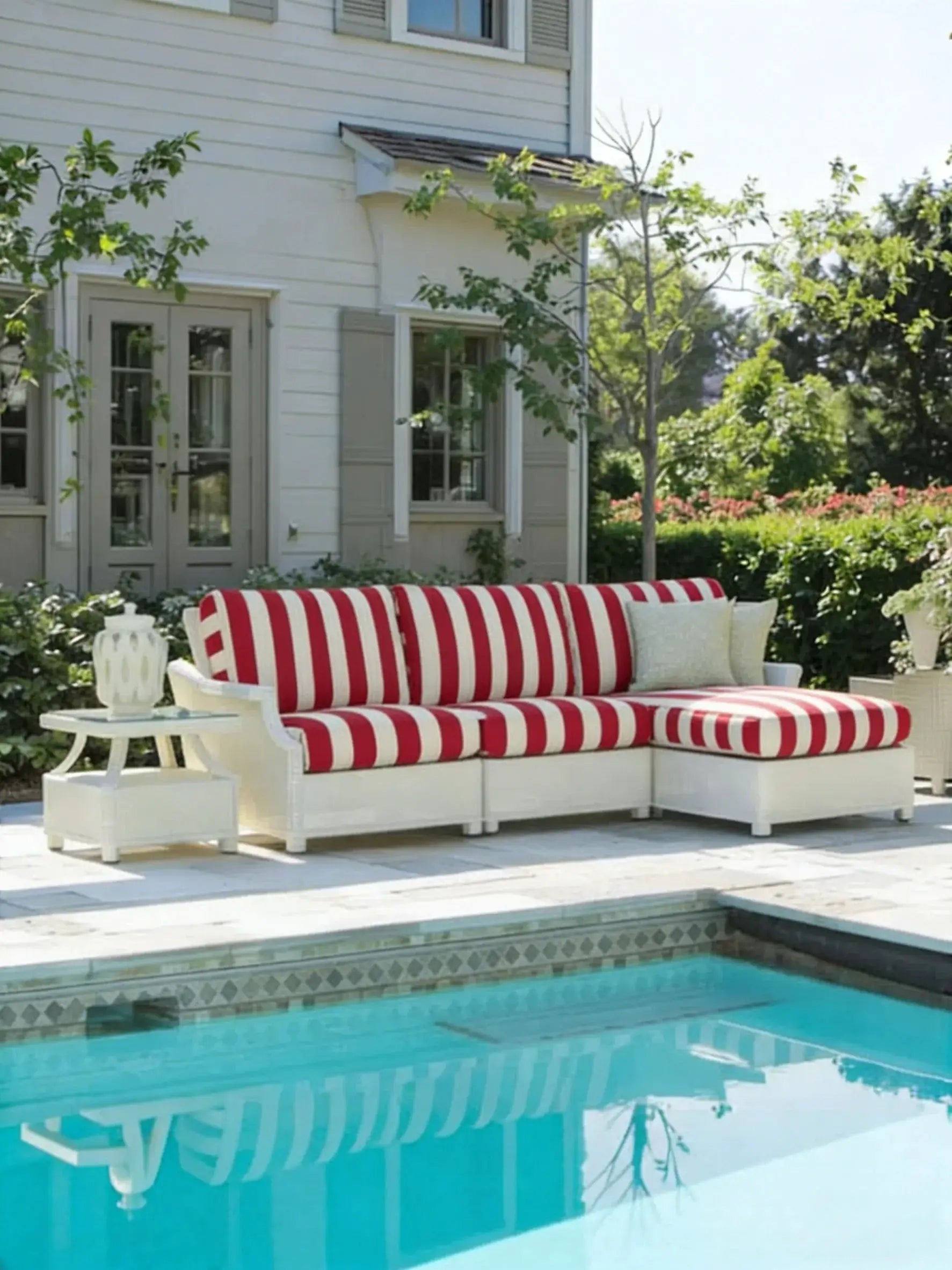 Simples Market outdoor sofa cushion cover; high-elasticity printed red-white striped cover for outdoor living room