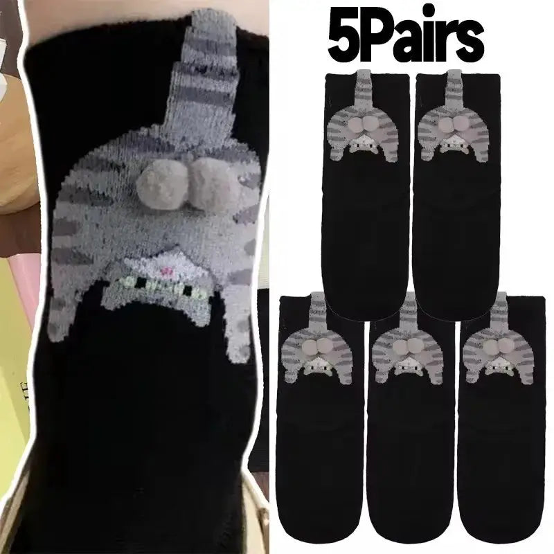 3D Cute Cat Socks Black And White Cotton Socks For Women And Girls Breathable Soft Kawaii Gift Sock Set