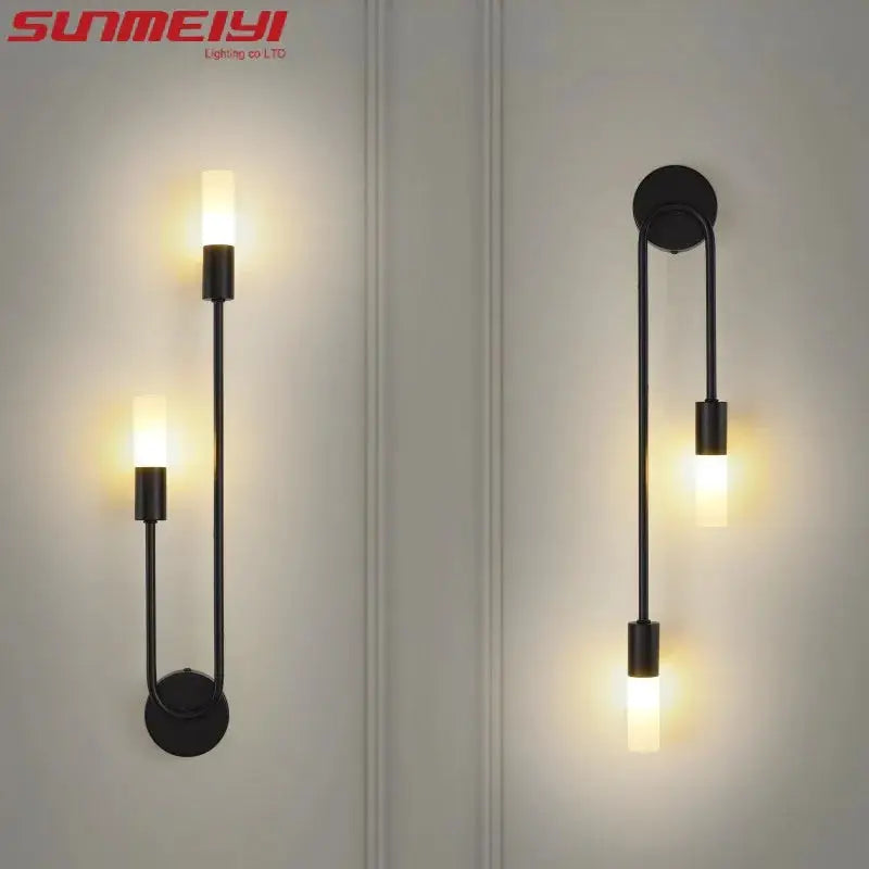 LED wall lamp set SUNMEIYI, golden-black finish with frosted glass cylinders, black metal, 2-pack
