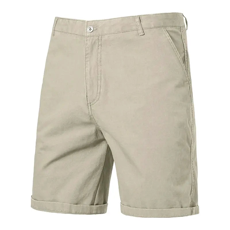 Men's golf shorts by Simples Market, khaki lightweight quick-dry flat-front shorts with 4 pockets.